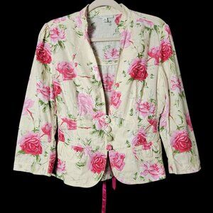 Banana Republic Womens Floral Linen Blend Coquette Back Tie Work Blazer Jacket 8